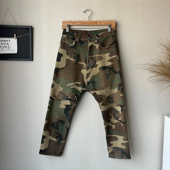 R13 Denim Jeans Tailored Drop Crotch Beige Camo Mid Rise Cropped Pants‎ Size 24 - Picture 2 of 12